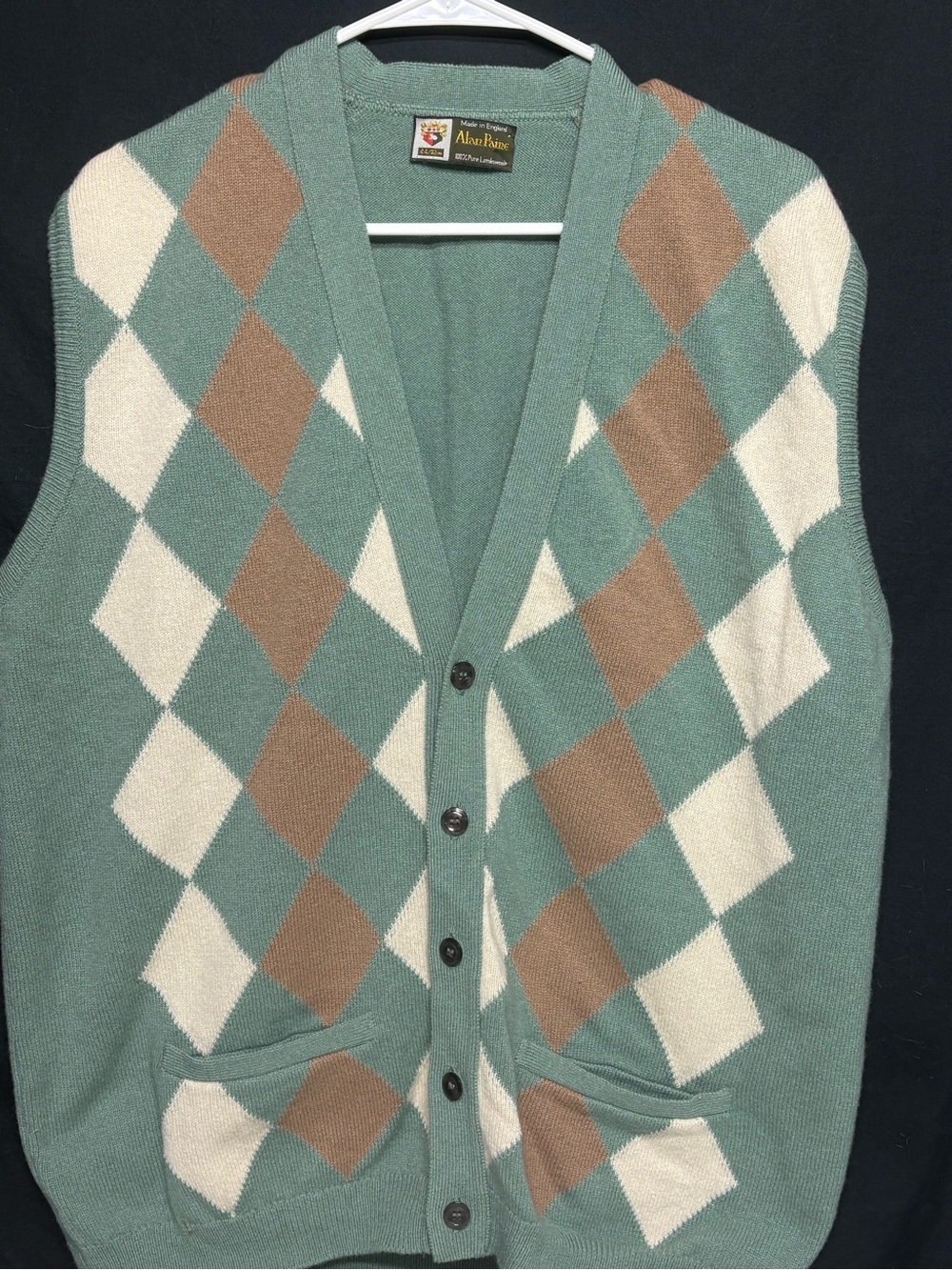 Vtg Alan Paine 100%Lambswool Argyle sweater vest men’s L 44 Maid in England